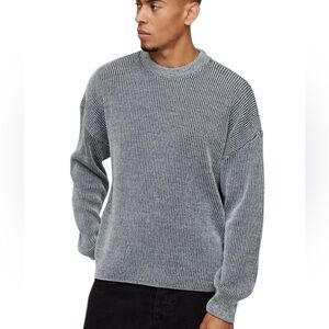 Boohoo Man black & white Boxy Crew Neck Dropped Shoulder Ribbed Sweater med NWT